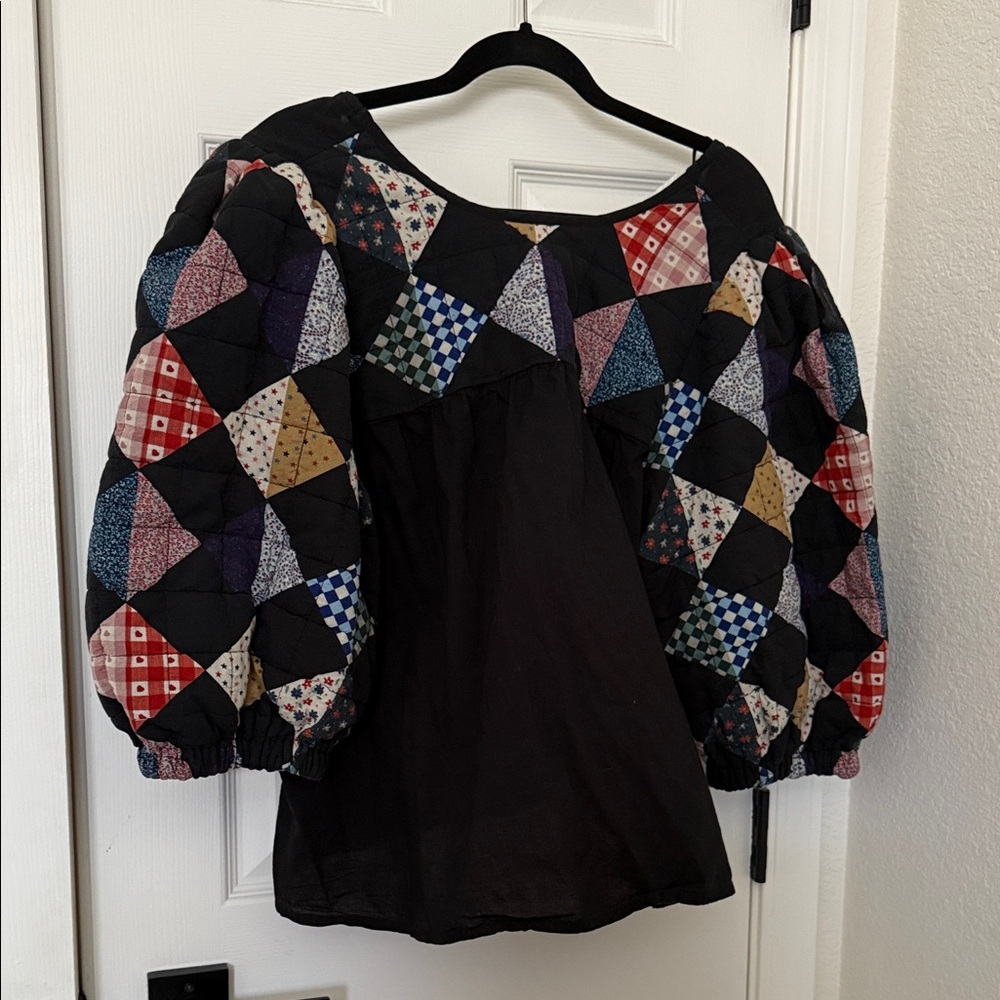 Anthropologie Othilia Multicolor Patchwork Puff Sleeve Blouse